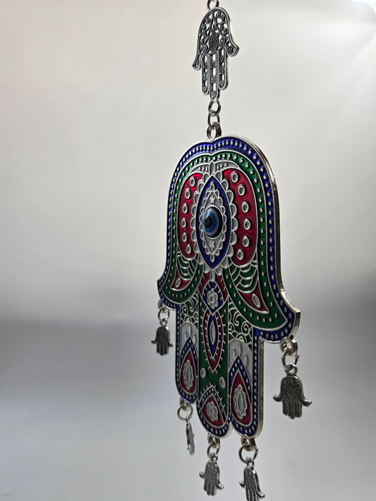 Enamel Hamsa Hand with Evil Eye – Pewter Hanging Amulet (Hand of Mary) - Christian Crafts