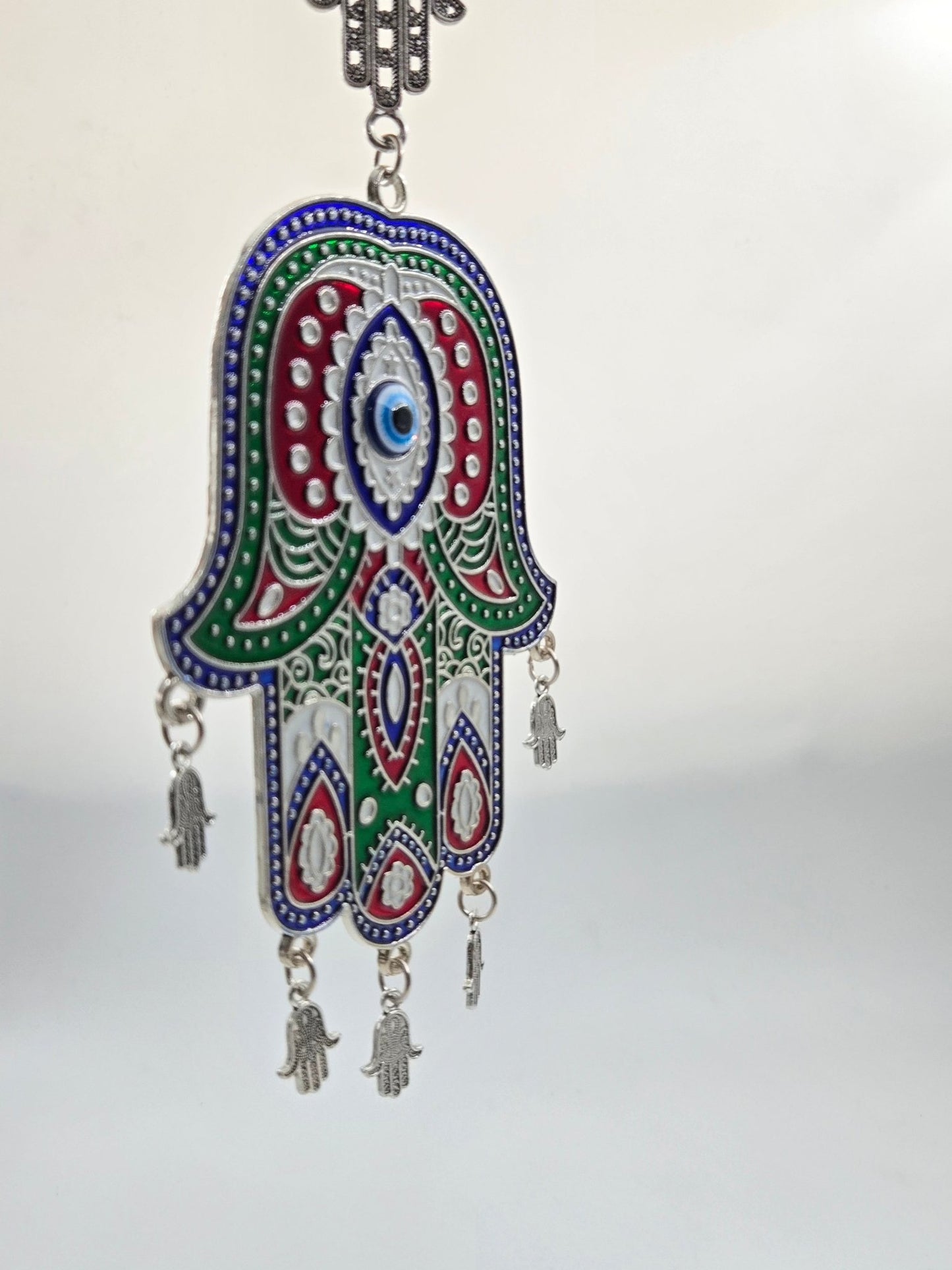 Enamel Hamsa Hand with Evil Eye – Pewter Hanging Amulet (Hand of Mary) - Christian Crafts