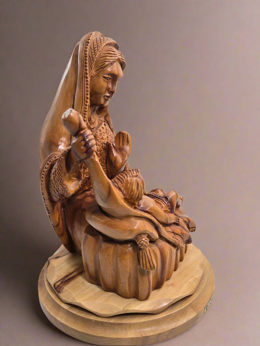 Hand - Carved Olive Wood Holy Family Sculpture - Christian Crafts