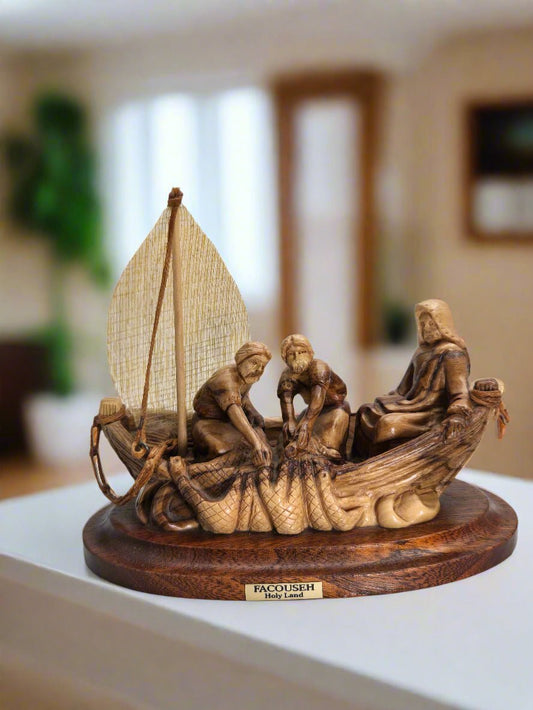 Hand - Carved Olive Wood 'Jesus the Fisherman' Statue from the Holy Land (The Fisherman) - Christian Crafts
