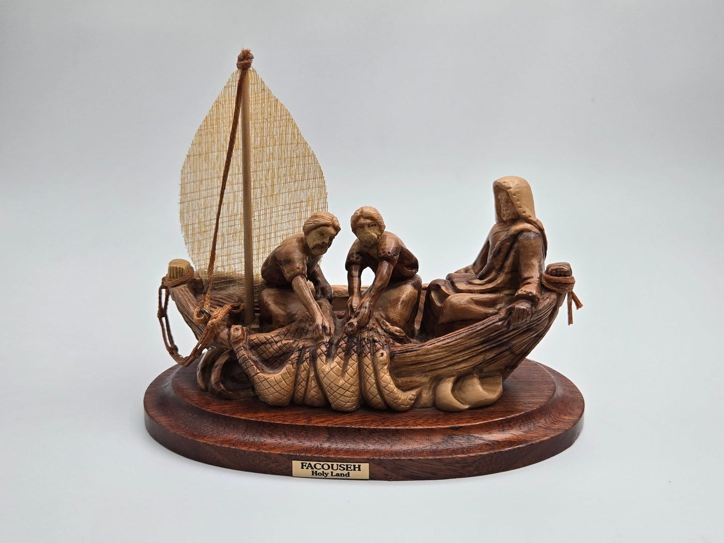 Hand - Carved Olive Wood 'Jesus the Fisherman' Statue from the Holy Land (The Fisherman) - Christian Crafts