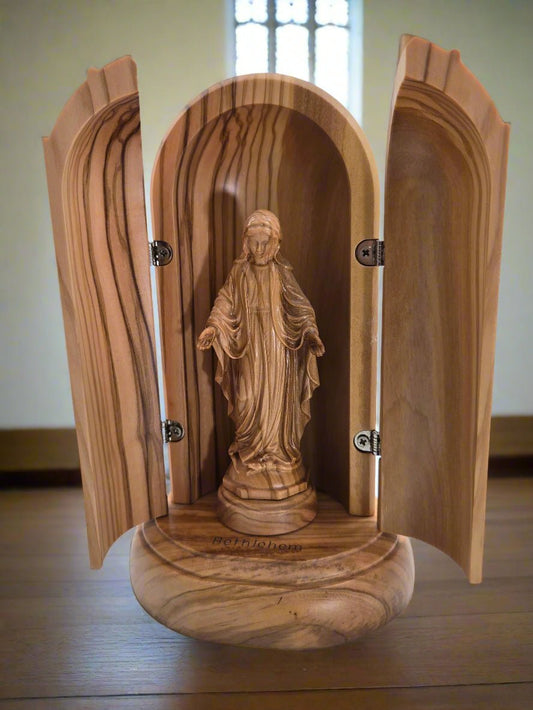 Hand - Carved Olive Wood Miraculous Merry Statue from the Holy Land - Christian Crafts