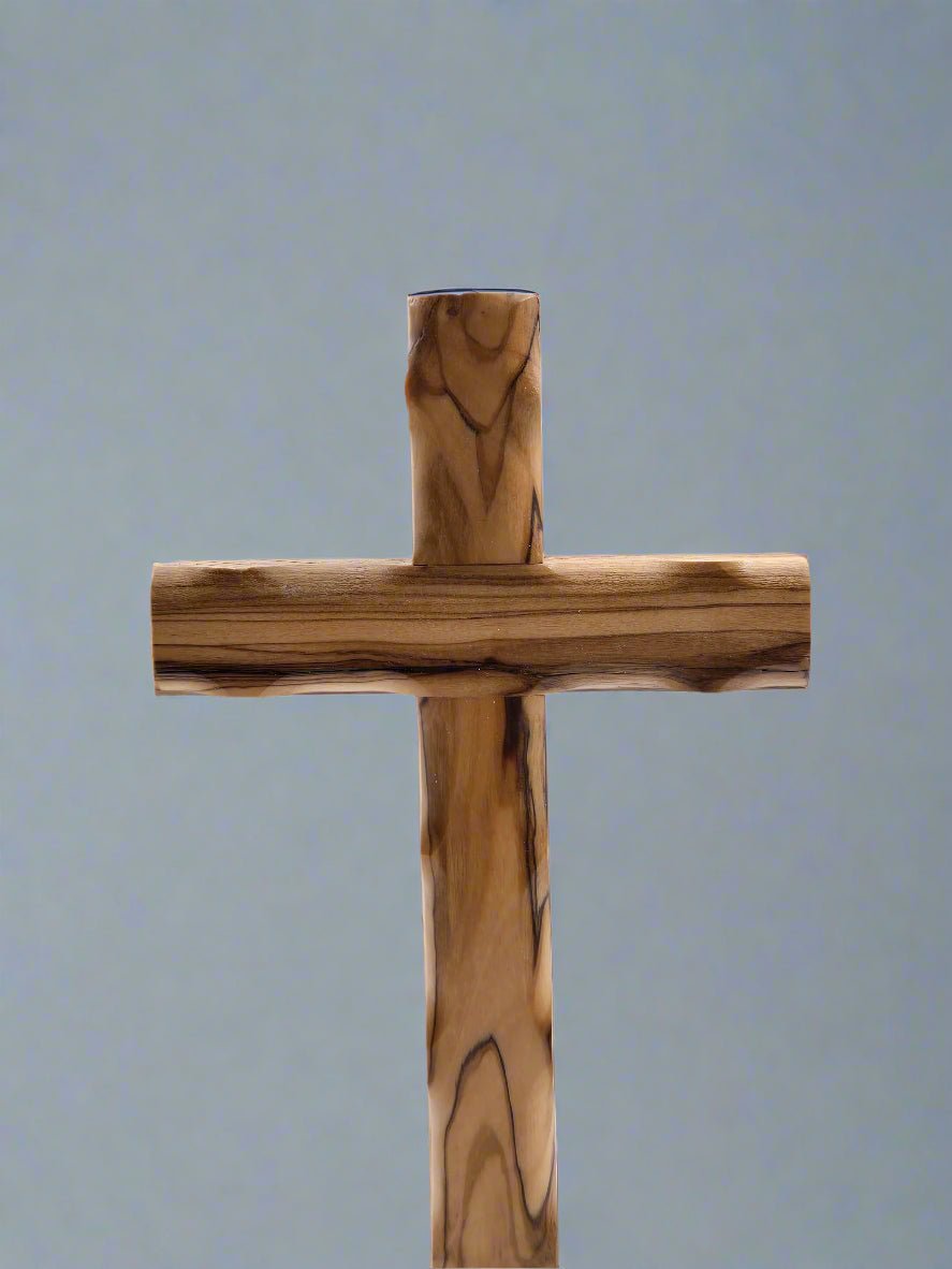 Hand - Carved Olive Wood Wall Cross — Soft Wave - Edge Design - Christian Crafts