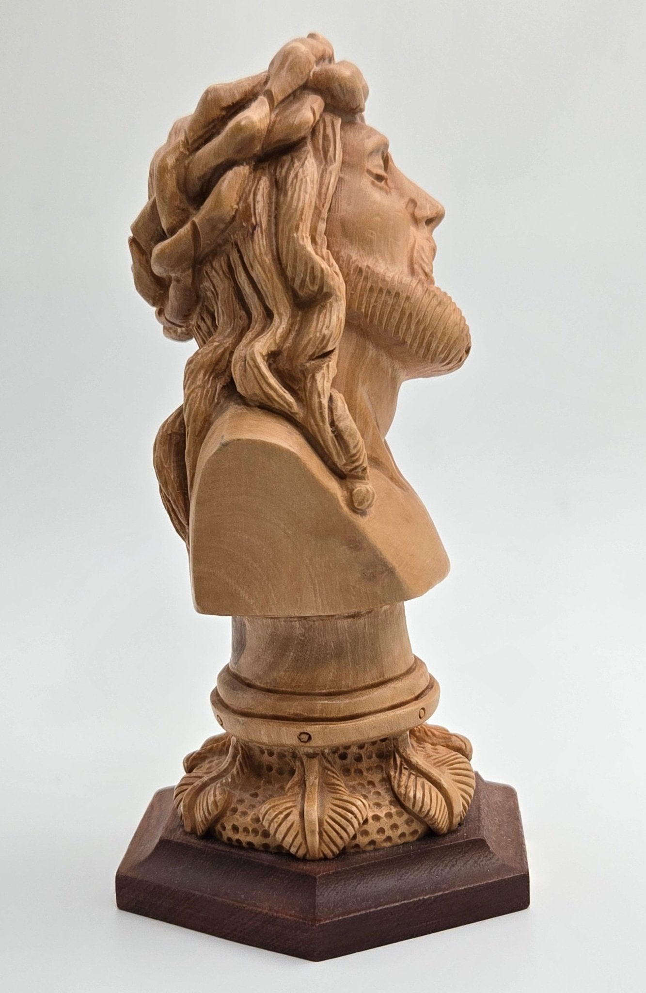 Handcrafted Olive Wood Jesus Bust with Crown of Thorns (The FACE) - Christian Crafts