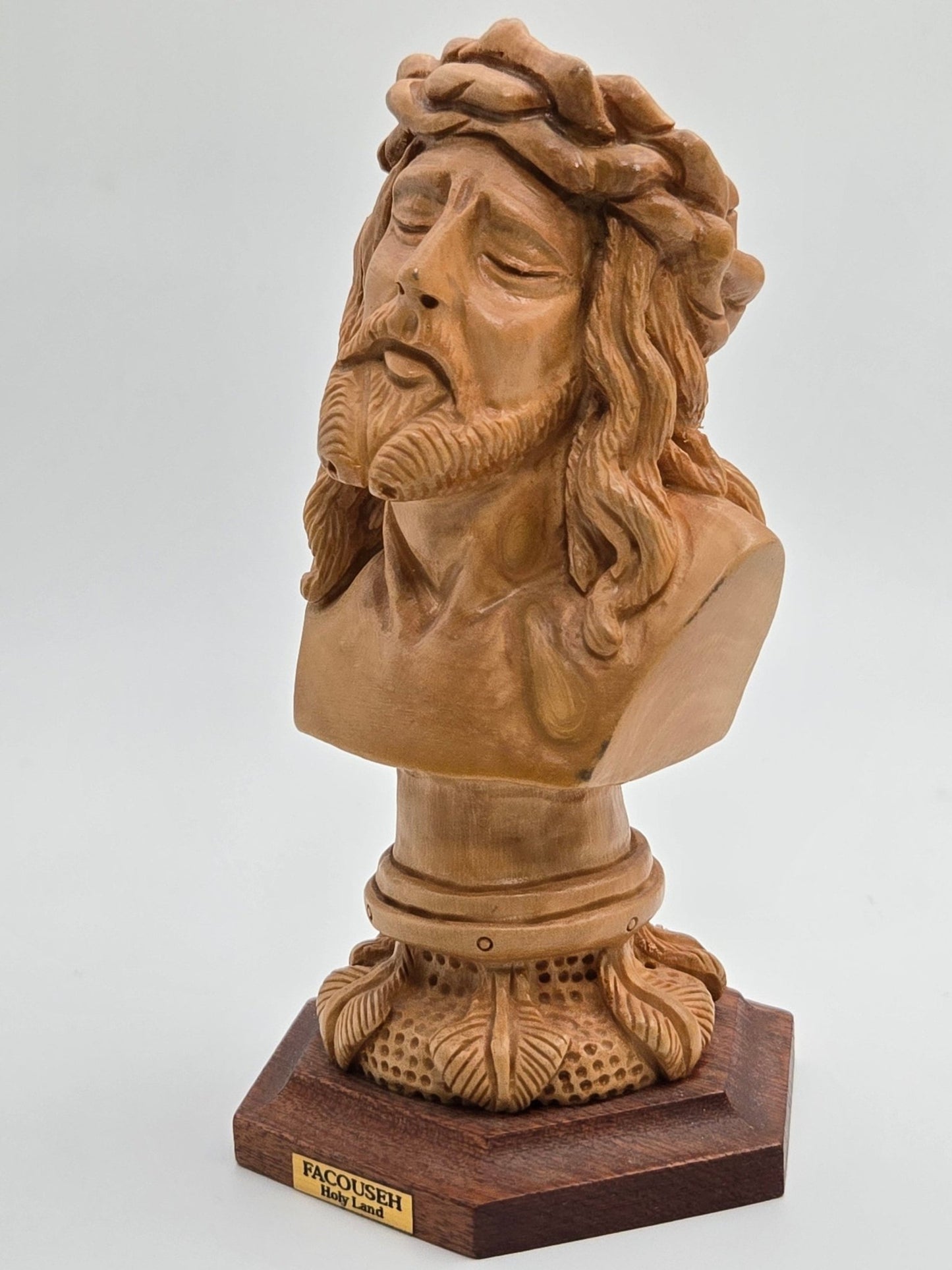 Handcrafted Olive Wood Jesus Bust with Crown of Thorns (The FACE) - Christian Crafts