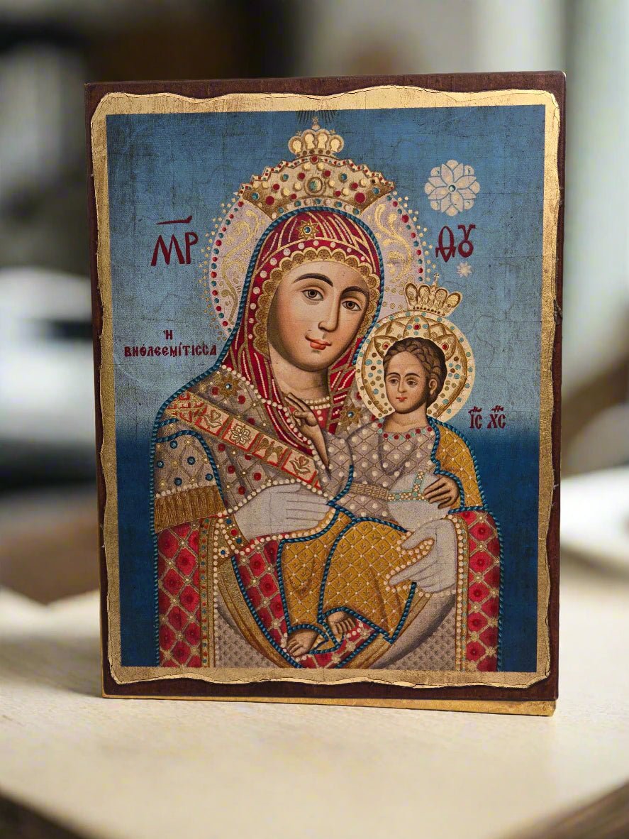 Handcrafted Virgin Mary Icon - Olive & Vine Collection - Christian Crafts