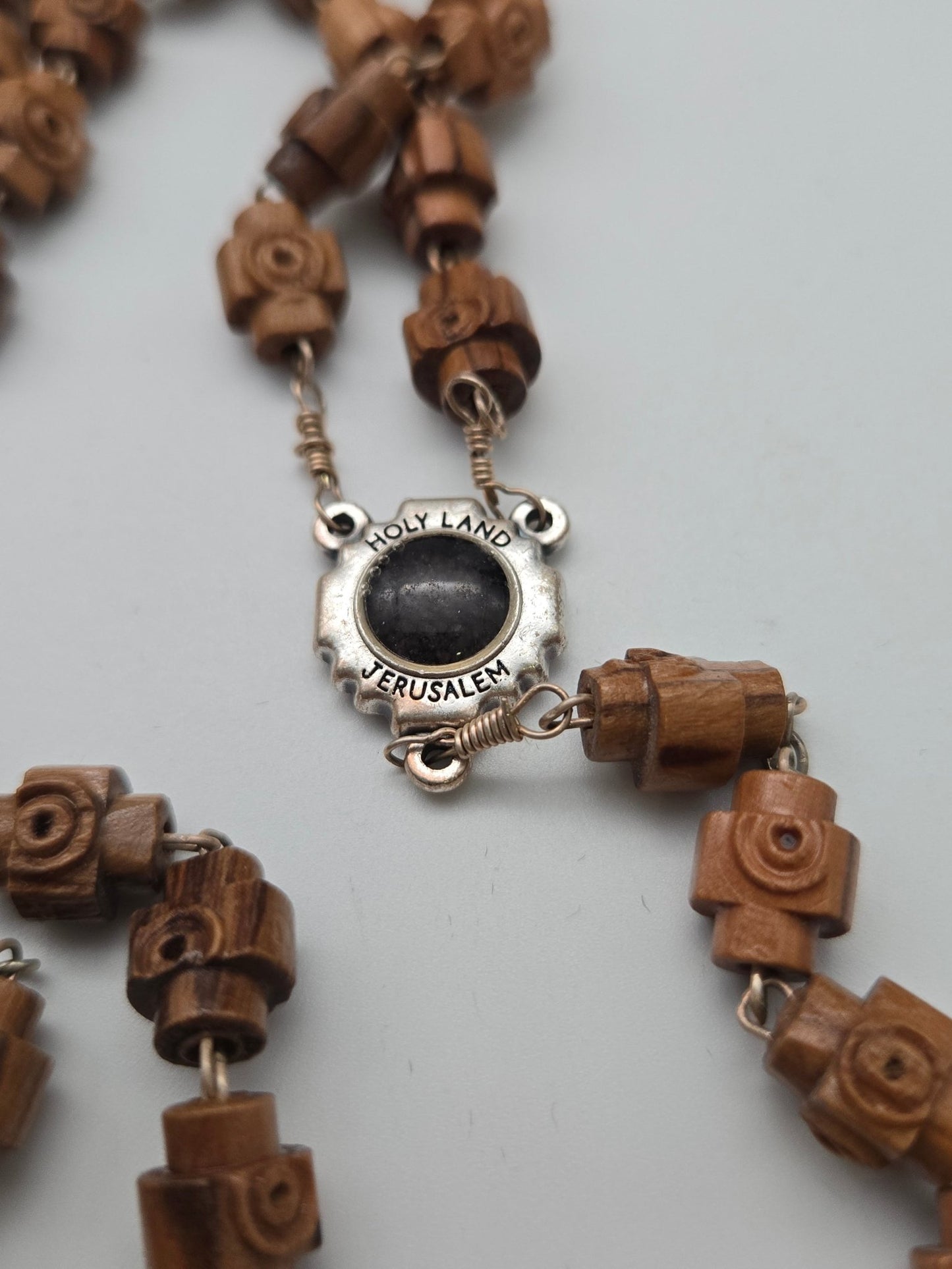Holy Land Olive Wood Rosary with Jerusalem Cross Beads - Blessed & Authentic - Christian Crafts
