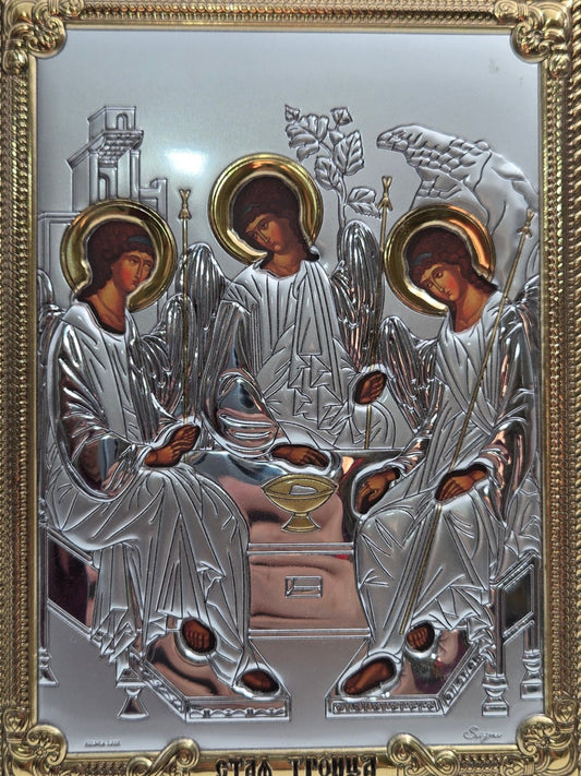 Holy Land Trinity Icon with Silver and Golden Plating - Christian Crafts