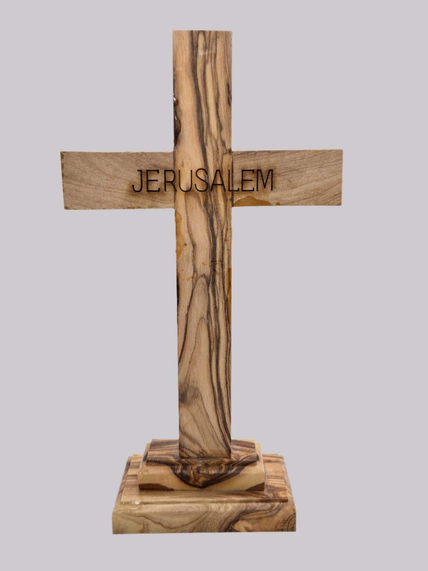 Jerusalem Olive Wood Catholic Cross with Holy Land Relics - Christian Crafts