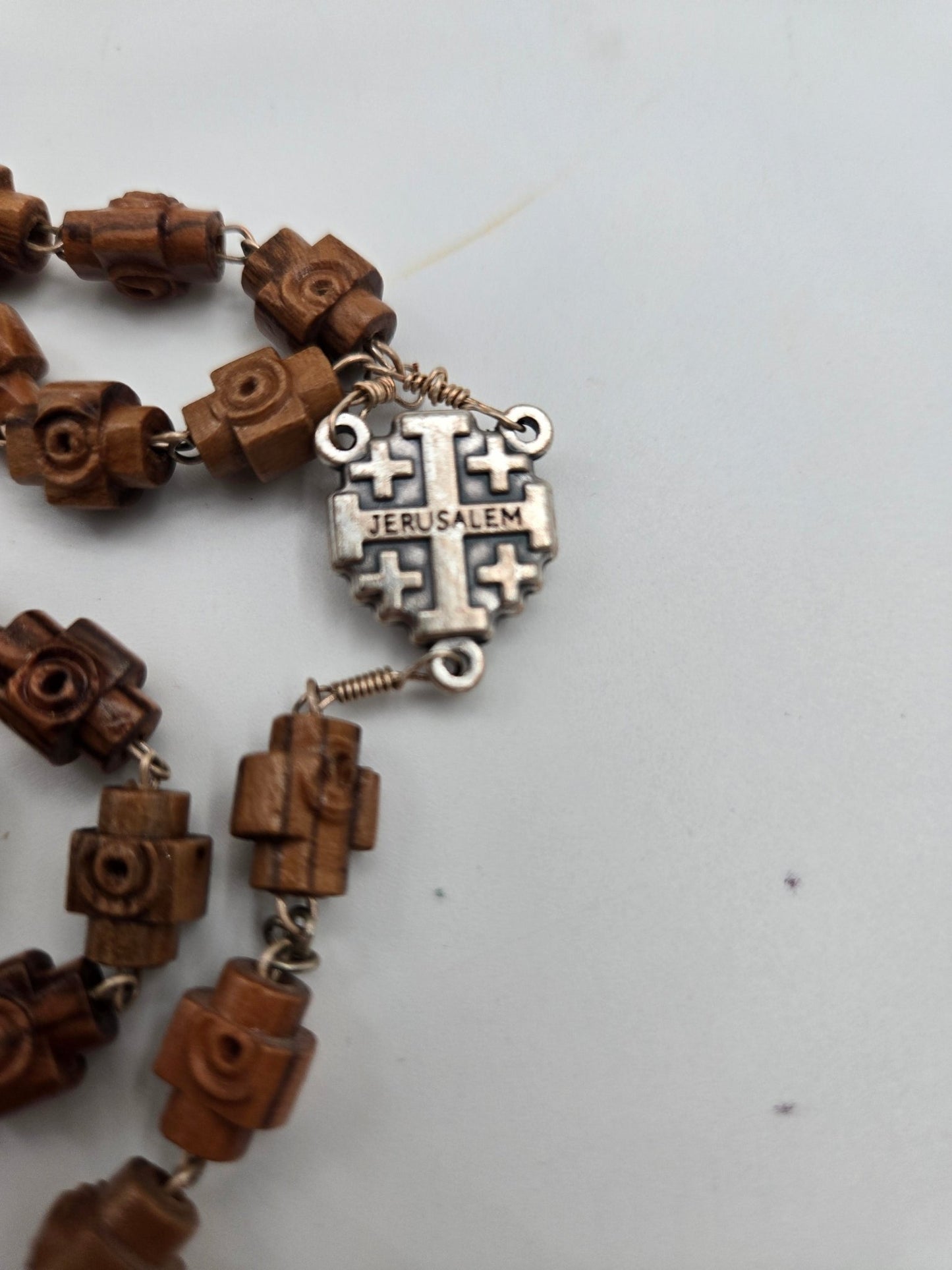 Jerusalem Soil Rosary — Olive Wood Jerusalem - Cross Beads with Silver - Plated Crucifix - Christian Crafts