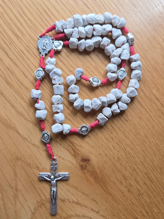 Jerusalem Stone & Silver - Plated Rosary — Hand - Cut Beads with Italian Crucifix - Christian Crafts