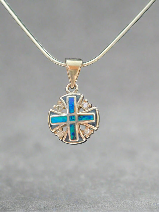 JRL22 - opal stone Jerusalem cross - Christian Crafts