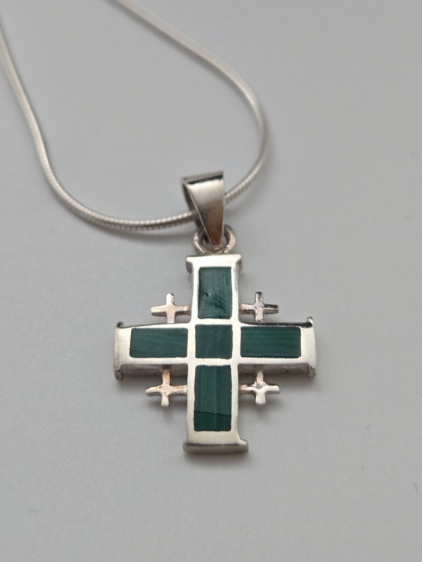 JRL29 - malachite Jerusalem cross - Christian Crafts