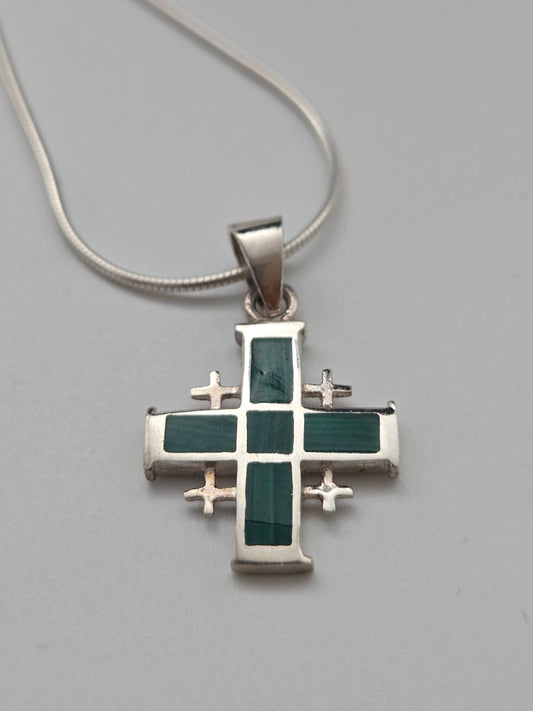 JRL29 - malachite Jerusalem cross - Christian Crafts