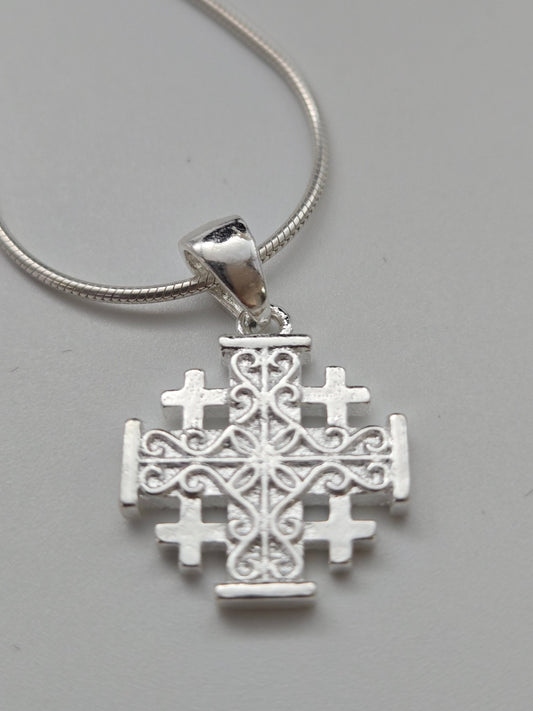 JRL31 - 925 sliver Jerusalem cross with filigree carvings - Christian Crafts