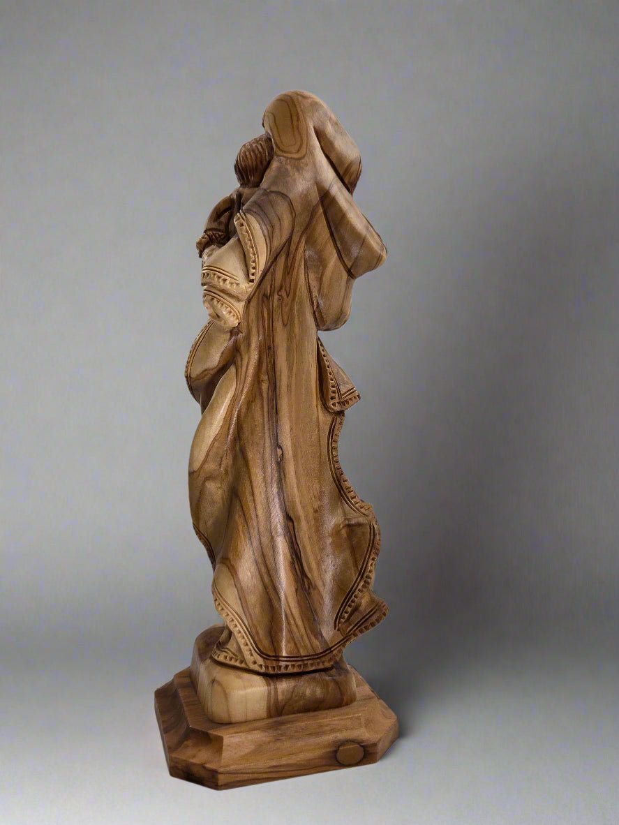 Madonna (Our Lady) & Child Embrace — Bethlehem Unique Olive Wood Sculpture - Christian Crafts