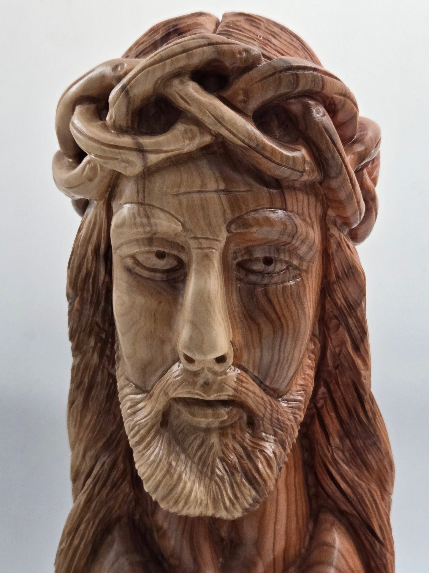 Masterpiece Olive Wood Jesus Bust – Crown of Thorns (Hand - Carved in the Holy Land) - Christian Crafts
