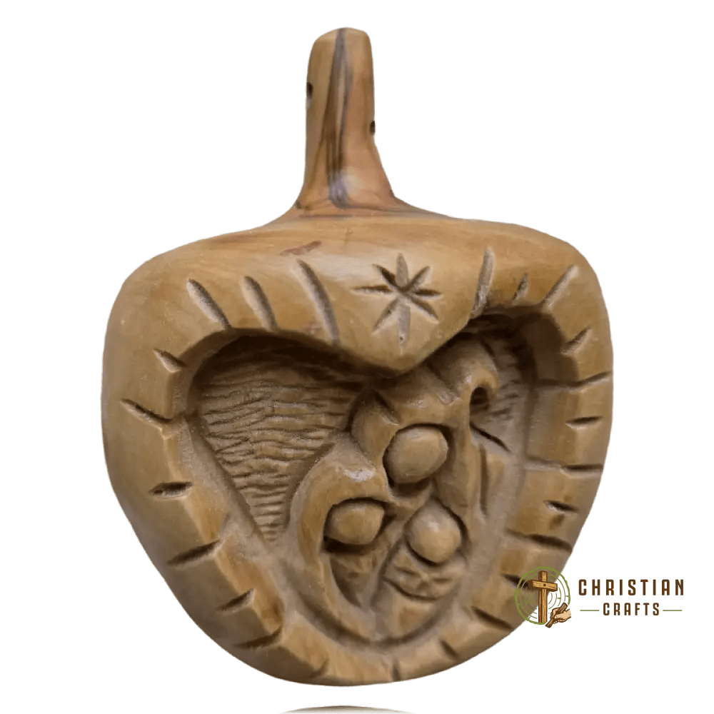 Olive Wood “Apple” Nativity Ornament — Hand - Carved Holy Family Keepsake - Christian Crafts