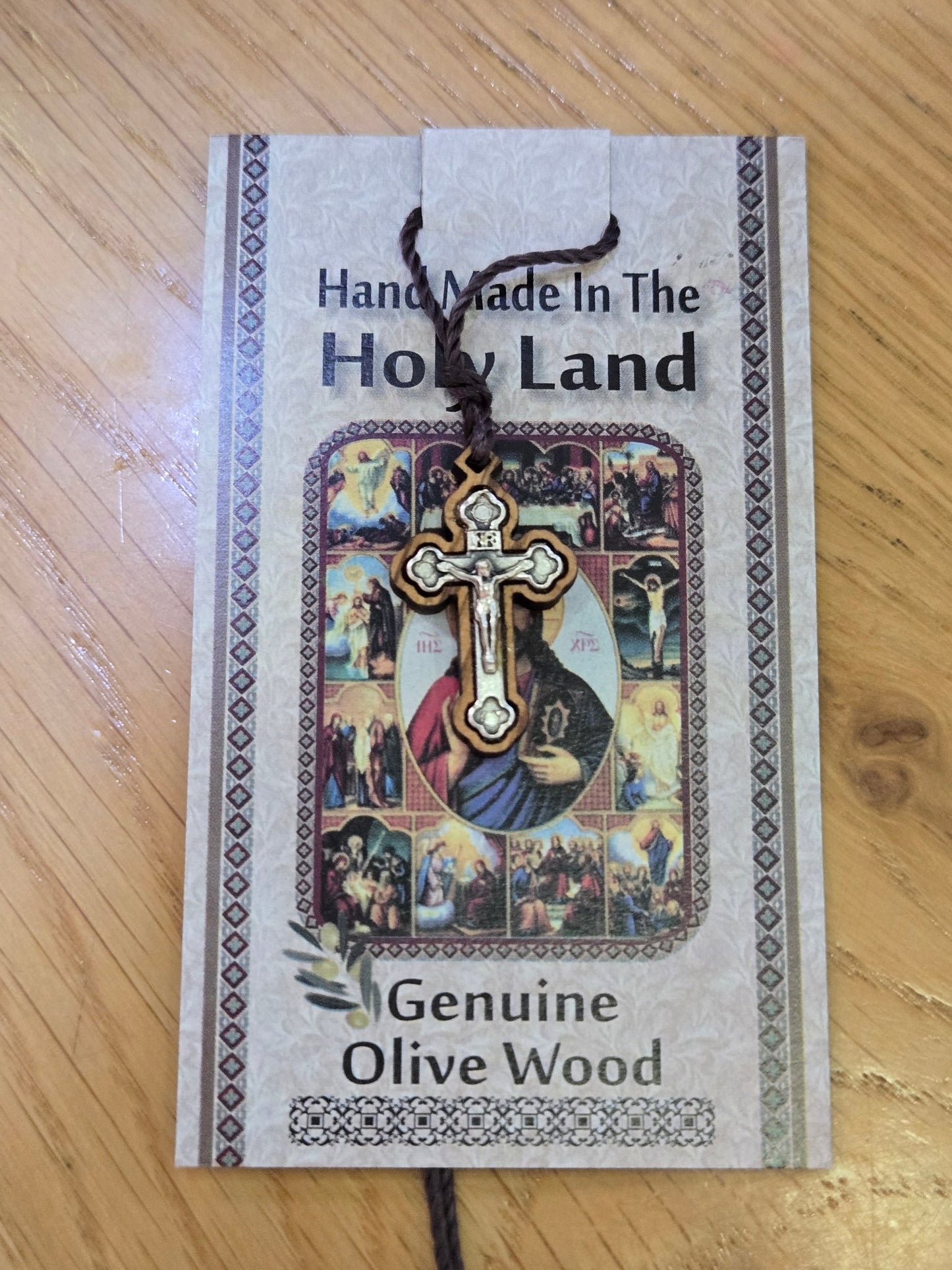 Olive Wood Crucifix Pendant Necklace — Small Silver - Tone Corpus - Christian Crafts