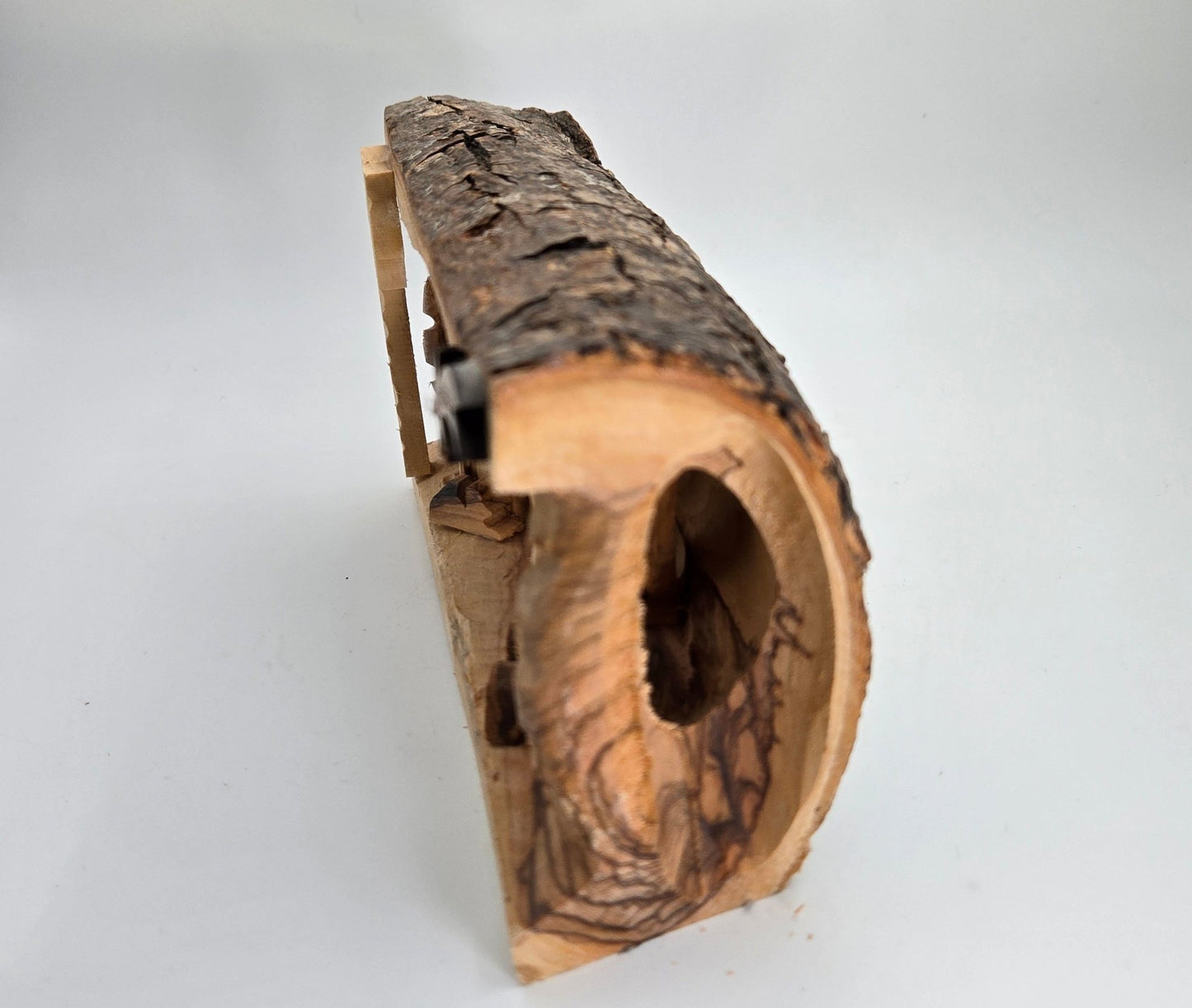 Olive Wood Holy Family Nativity Log — Bethlehem Bark Crèche Sculpture - Christian Crafts