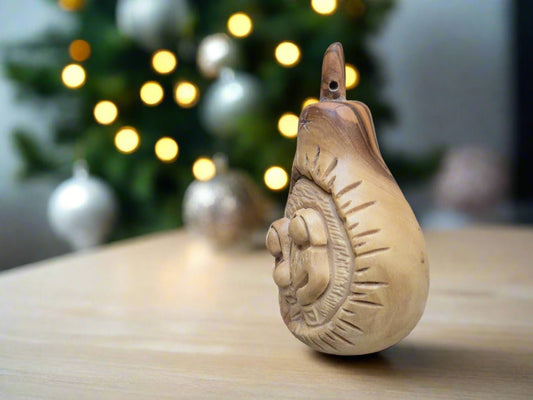 Olive Wood Holy Family “Pear” Ornament — Hand - Carved Christmas Keepsake - Christian Crafts