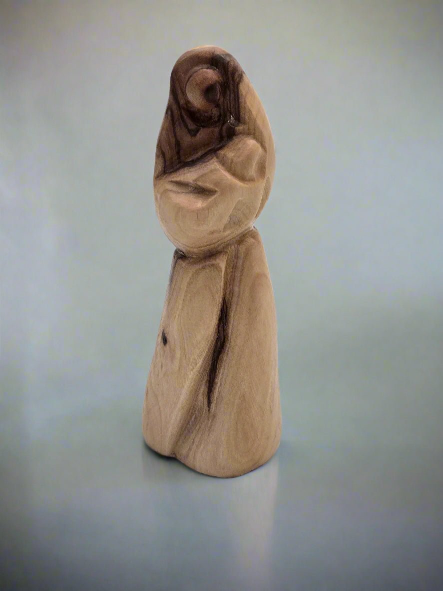 Olive Wood 'Merry Carrying Jesus' Sculpture (Faceless) - Christian Crafts
