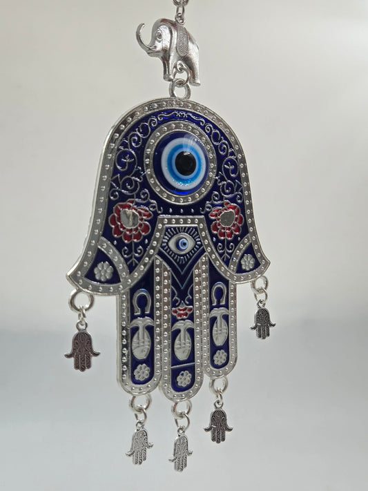 Pewter Hamsa with Evil Eye & Elephant – Hand of Mary - Christian Crafts