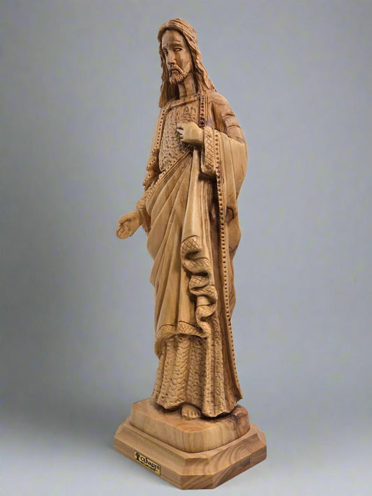 Sacred Heart Masterpiece | Hand - Carved Olive Wood (Holy Land) - Christian Crafts