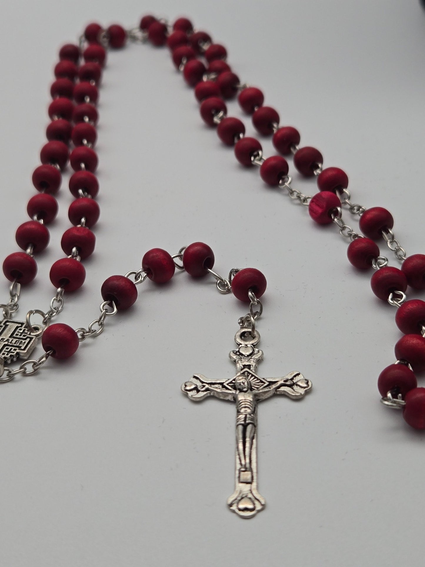 Sacred Holy Land Rosary: Olive Wood & Glass Beads with Holy Soil & Pewter Crucifix - Christian Crafts