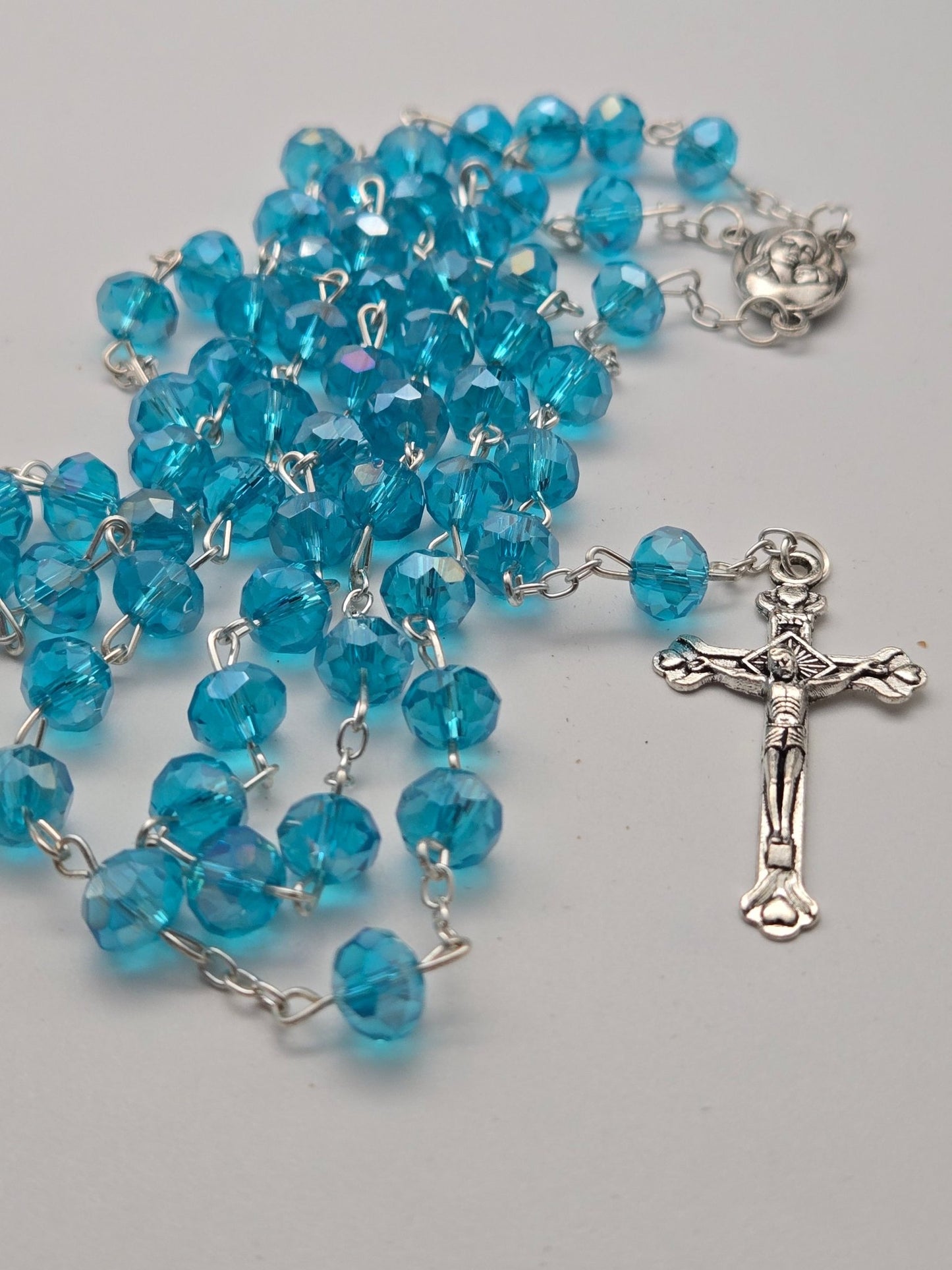 Sacred Holy Land Rosary: Olive Wood & Glass Beads with Holy Soil & Pewter Crucifix - Christian Crafts