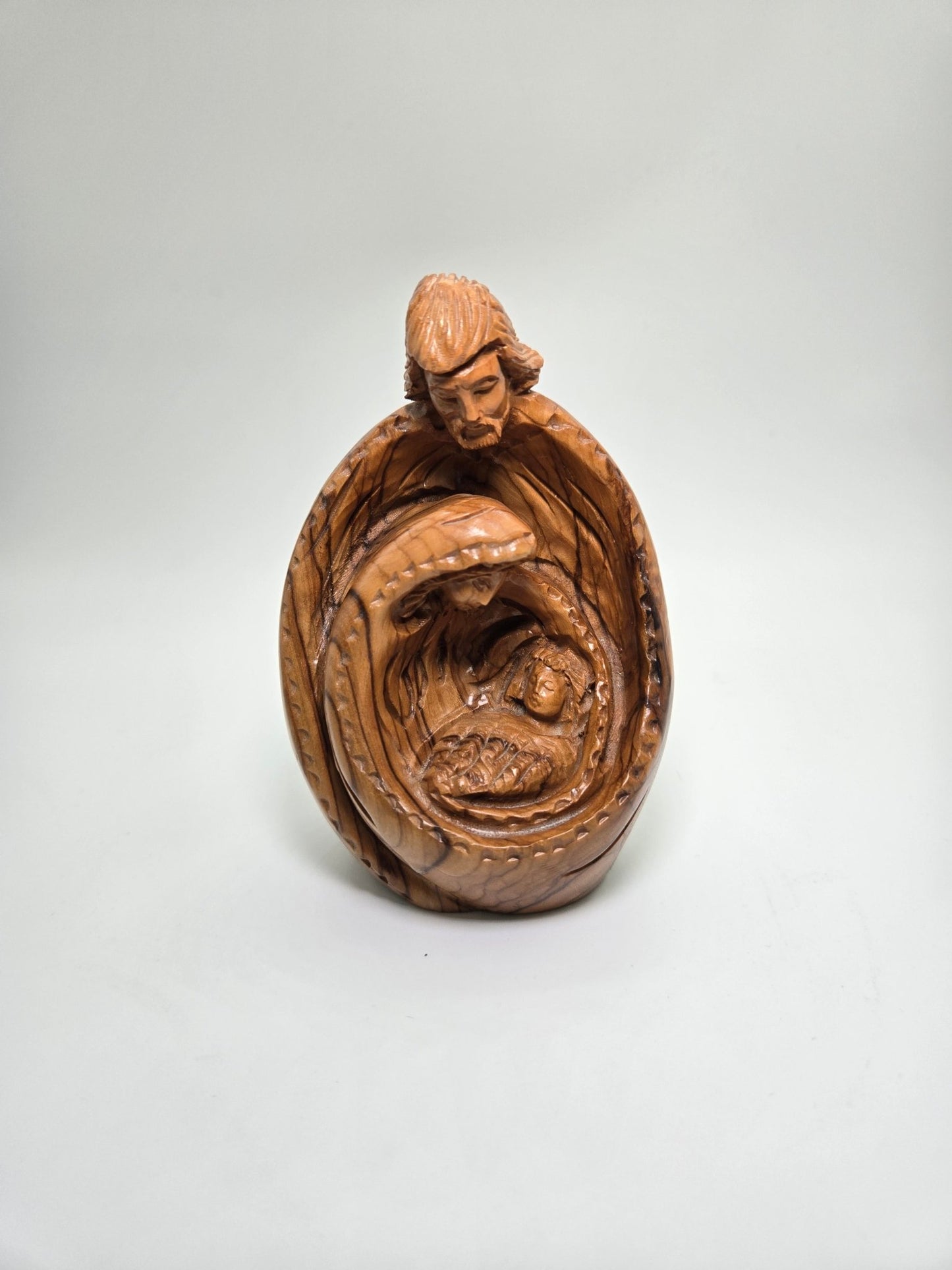 ٍSpecial & Unique - Holy Family Embrace — One - Piece Olive Wood Sculpture from the Holy Land - Christian Crafts