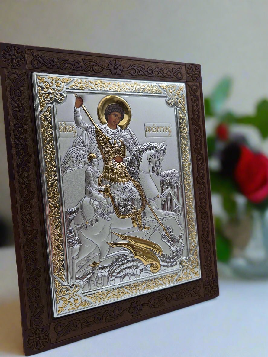 St. George Icon: Handcrafted Silver & Golden Plated from the Holy Land - Christian Crafts
