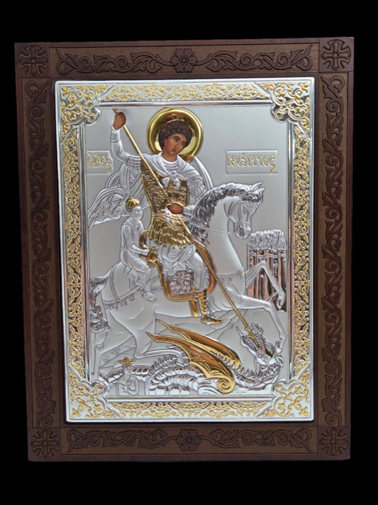 St. George Icon: Handcrafted Silver & Golden Plated from the Holy Land - Christian Crafts