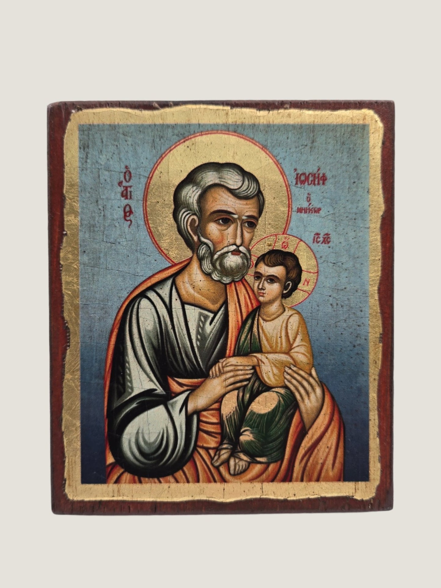 St. Joseph and Child Jesus Hand - Painted Icon - Christian Crafts