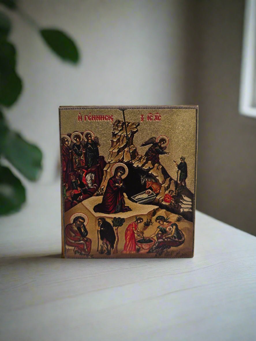 The Birth of Jesus Golden - Plated Icon - A Sacred Treasure from the Holy Land - Christian Crafts