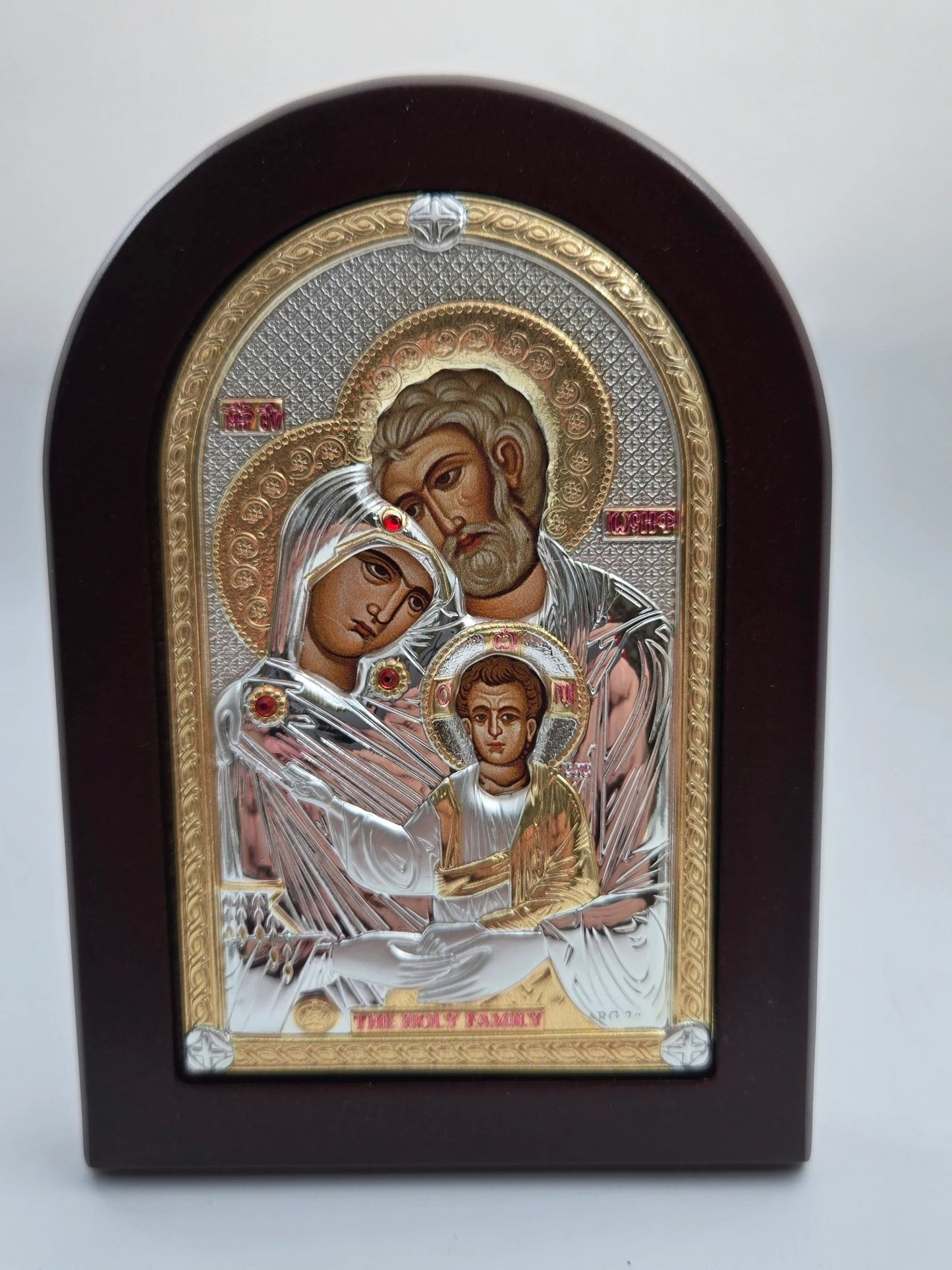 The Holy Family Icon: Silver & Golden - Plated on Wood - Christian Crafts