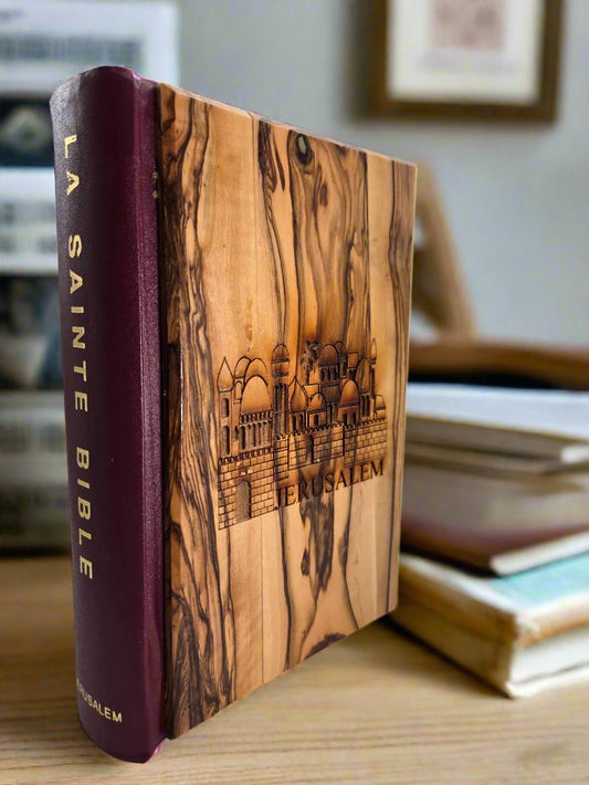 The "La Sante Bible" - Olive Wood Holy Bible from the Holy Land (French) - Christian Crafts