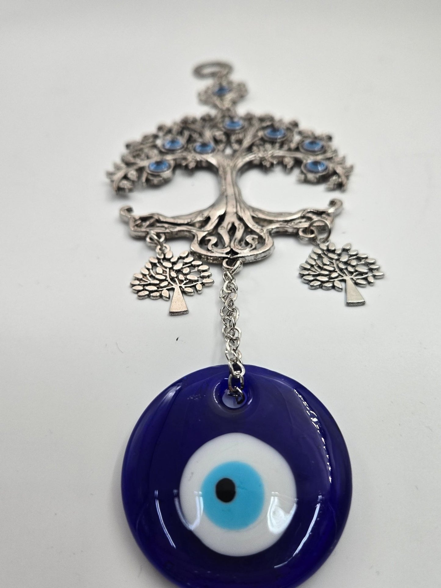 Tree of Life Evil Eye Wall Hanging — Pewter & Blue Glass Charm - Christian Crafts