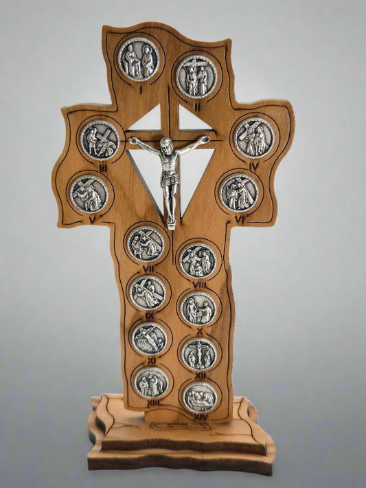 Via Dolorosa Olive Wood & Pewter Cross - Handcrafted in the Holy Land - Christian Crafts