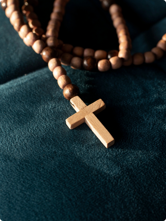 Wooden rosary with a cross pendant made for Christian Crafts Shop