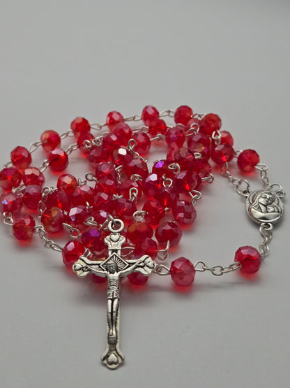 Crystal Rosary with Mary & Baby Jesus Icon and Jerusalem Soil – Multiple Colors