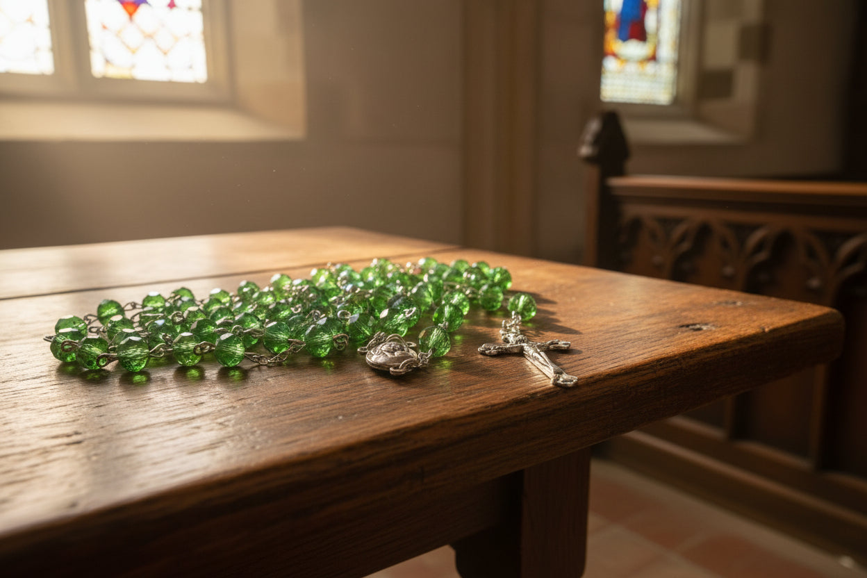 Crystal Rosary with Mary & Baby Jesus Icon and Jerusalem Soil – Multiple Colors