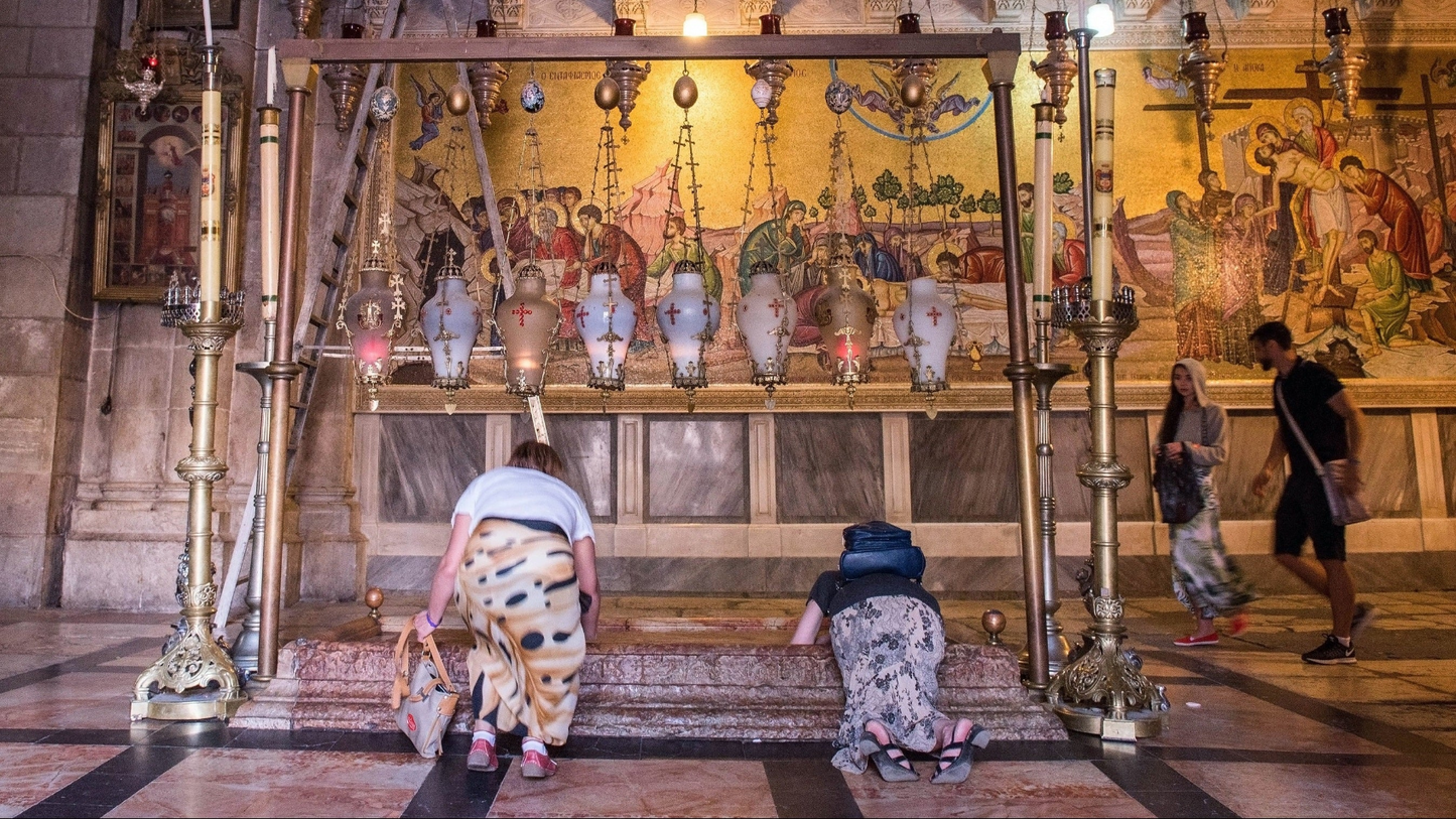 Prayer Service at the Stone of Anointing – Church of the Holy Sepulchre, Jerusalem