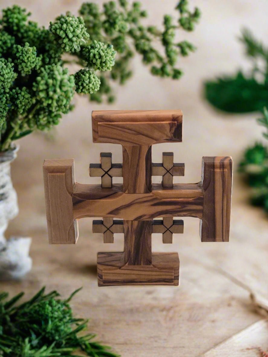 Authentic Olive Wood Jerusalem Cross - Handcrafted in the Holy Land - Christian Crafts