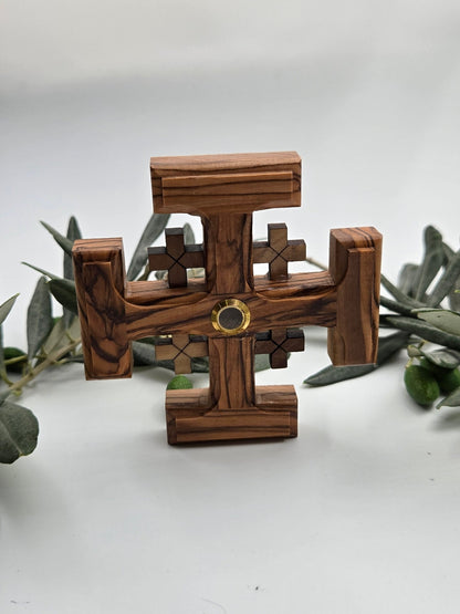Authentic Olive Wood Jerusalem Cross - Handcrafted in the Holy Land - Christian Crafts