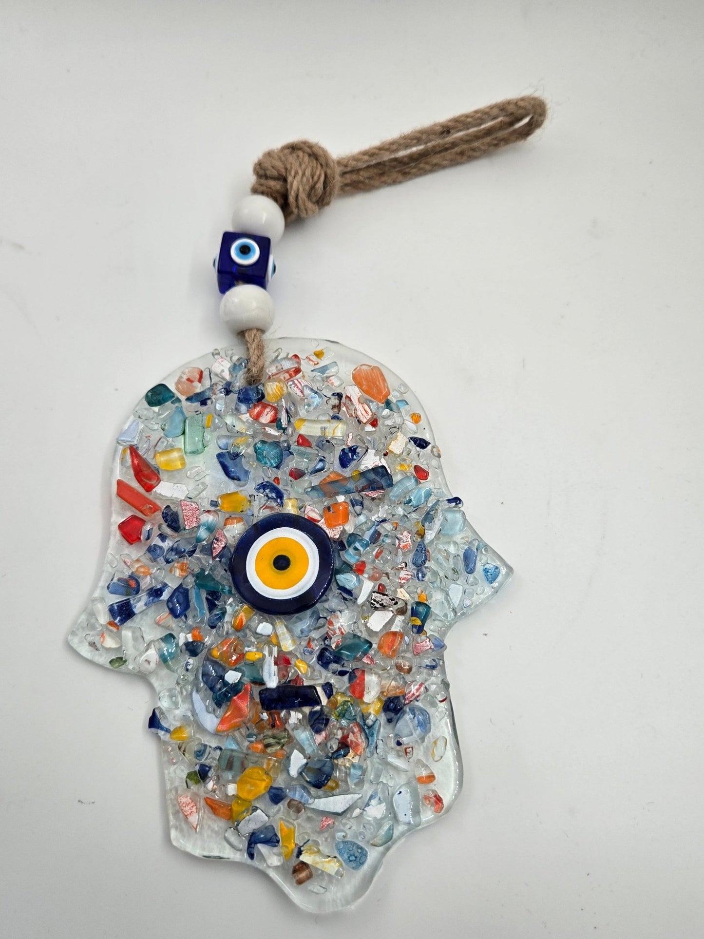 Colorful Glass Hamsa with Evil Eye – Hand of Mary - Christian Crafts