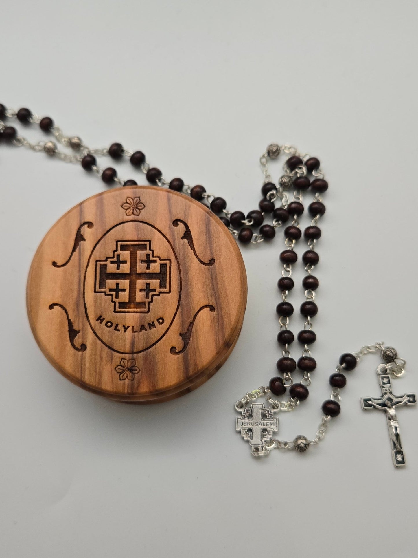 Dark Olive Wood Rosary - Artisanal Devotional Piece from the Holy Land - Christian Crafts