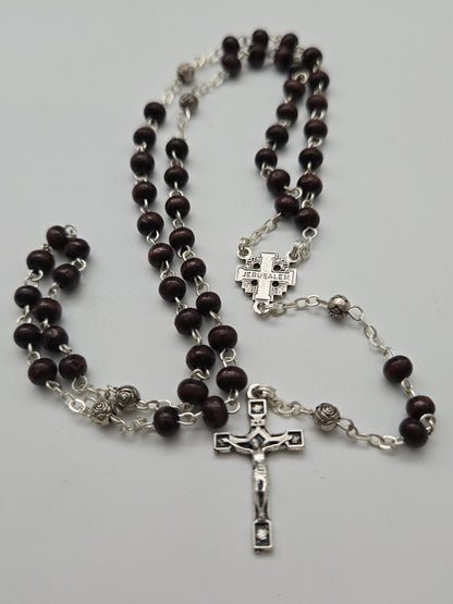 Dark Olive Wood Rosary - Artisanal Devotional Piece from the Holy Land - Christian Crafts