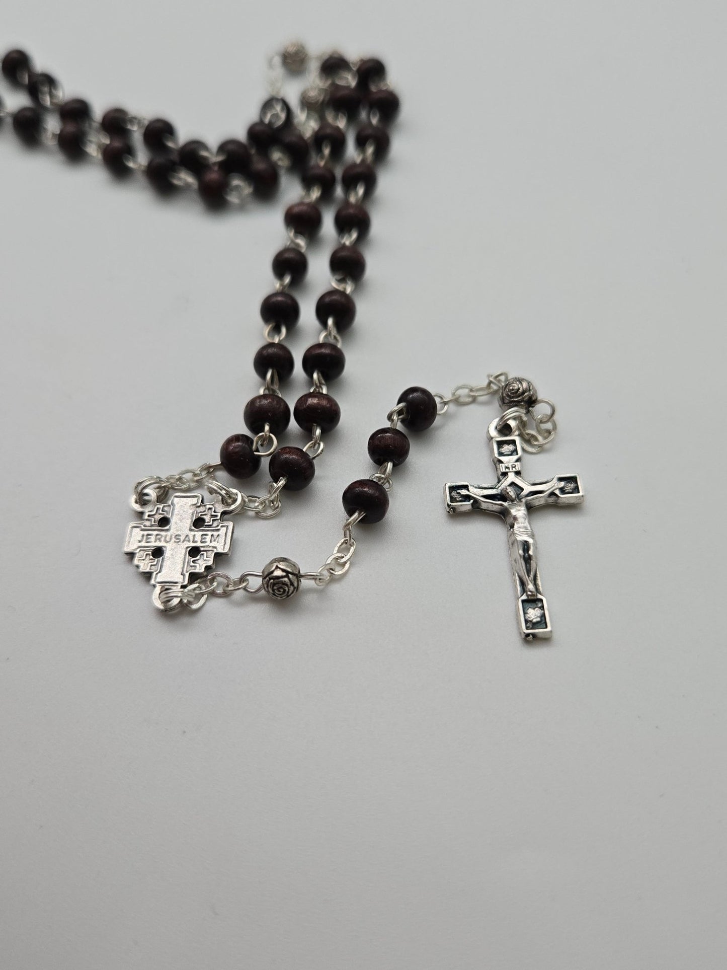 Dark Olive Wood Rosary - Artisanal Devotional Piece from the Holy Land - Christian Crafts
