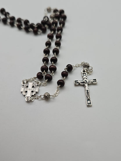 Dark Olive Wood Rosary - Artisanal Devotional Piece from the Holy Land - Christian Crafts